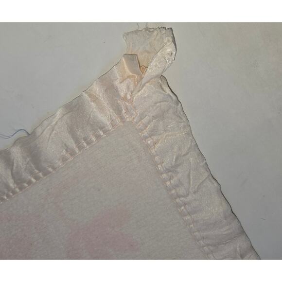 Vintage Reversible Pink Satin Edge Baby Blanket Floral Birds 42 x 28 Fleece - Picture 10 of 13
